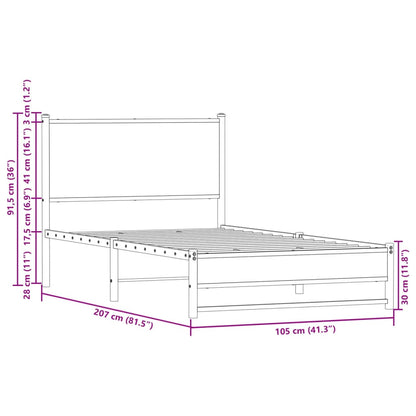 Metallbett ohne Matratze Sonoma-Eiche 100x200 cm