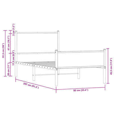 Metallbett ohne Matratze Sonoma-Eiche 80x200 cm