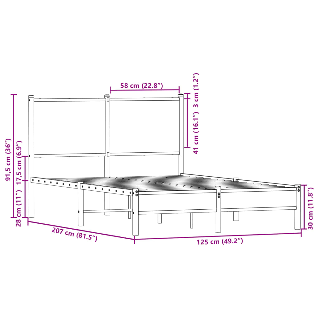 Metallbett ohne Matratze Braun Eichen-Optik 120x200 cm