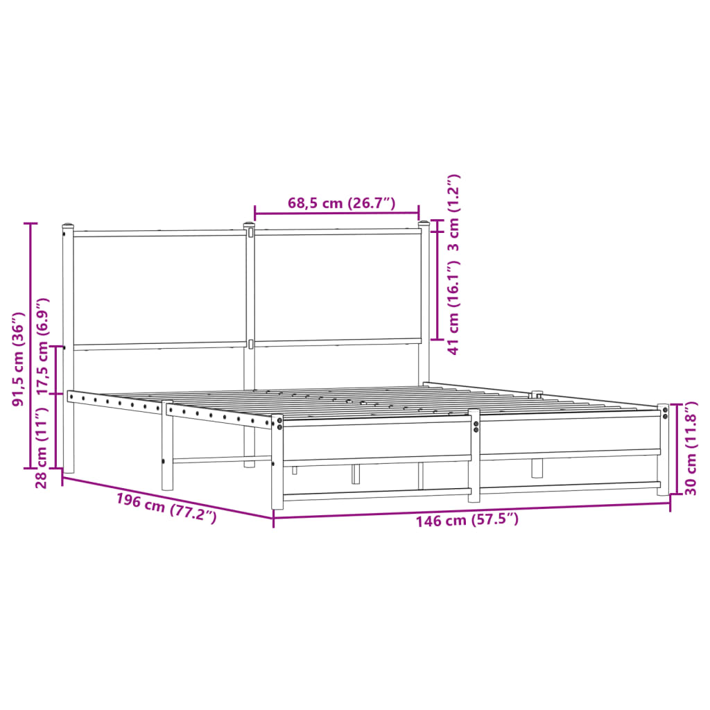 Metallbett ohne Matratze Braun Eichen-Optik 140x190 cm