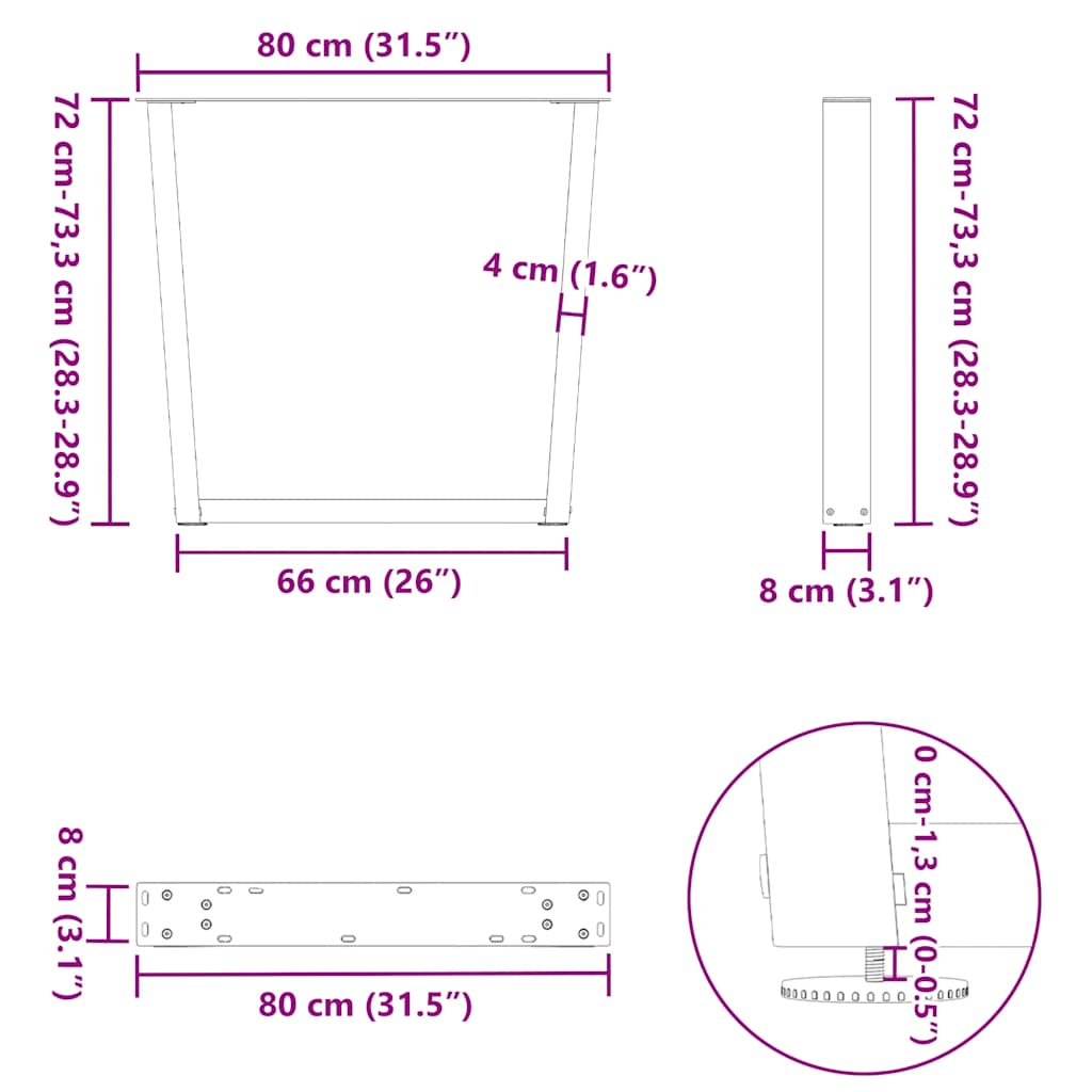 Esstischbeine V-Form 2 Stück Schwarz 80x(72-73,3) cm Stahl