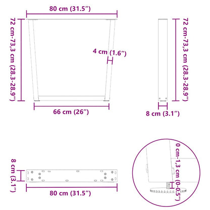 Esstischbeine V-Form 2 Stück Schwarz 80x(72-73,3) cm Stahl