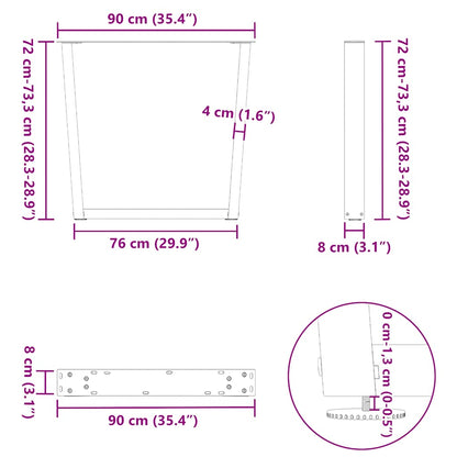 Esstisch Beine V-Form 2 Stück Schwarz 90x(72-73,3) cm Stahl