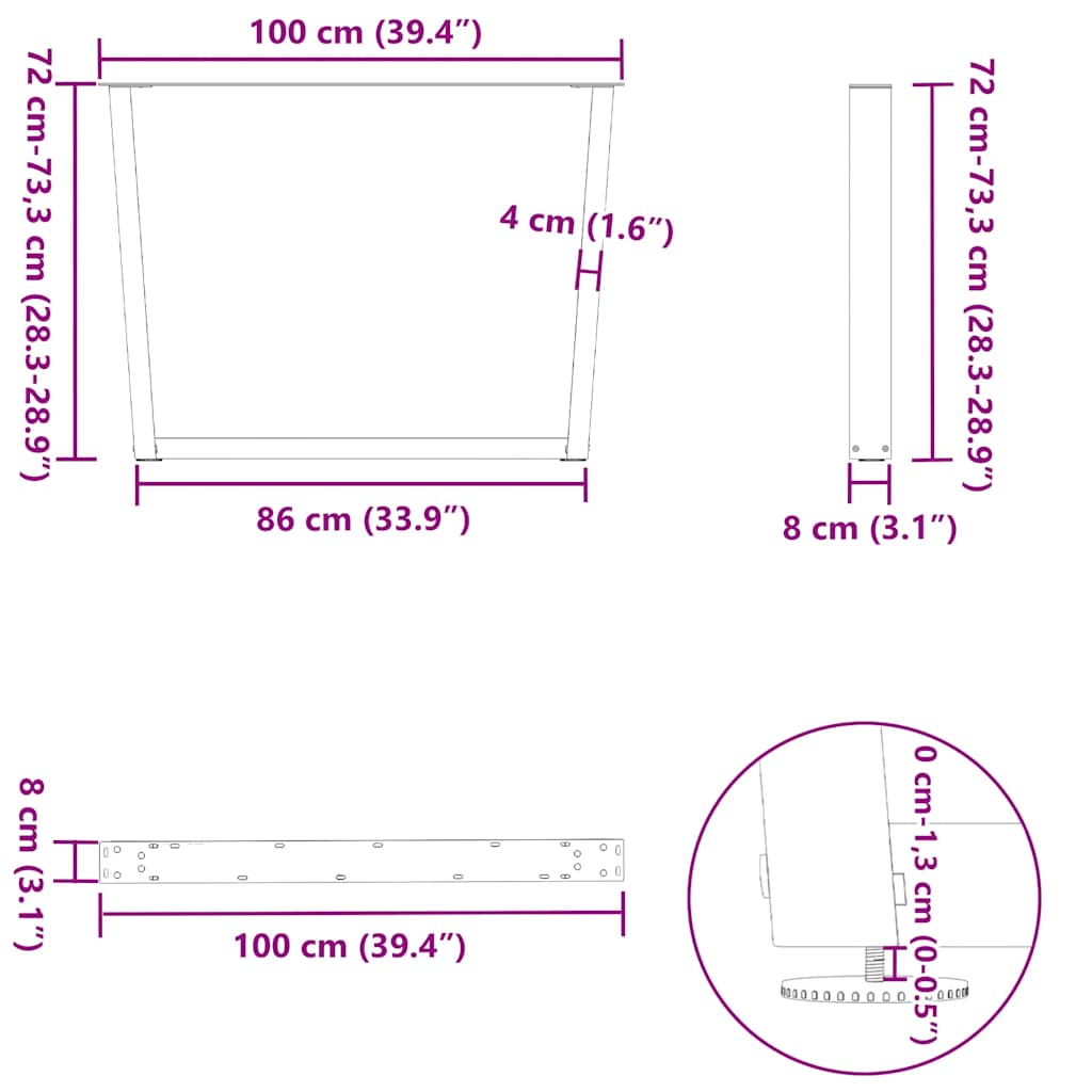 Esstisch Beine V-Form 2 Stück Schwarz 100x(72-73,3) cm Stahl