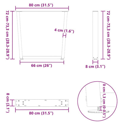 Esstischbeine V-Form 3 Stück Naturstahl 80x(72-73,3) cm Stahl