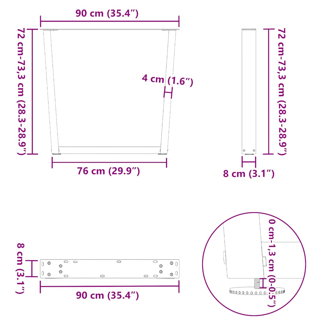 Esstischbeine V-Form 3 Stück Weiß 90x(72-73,3) cm Stahl