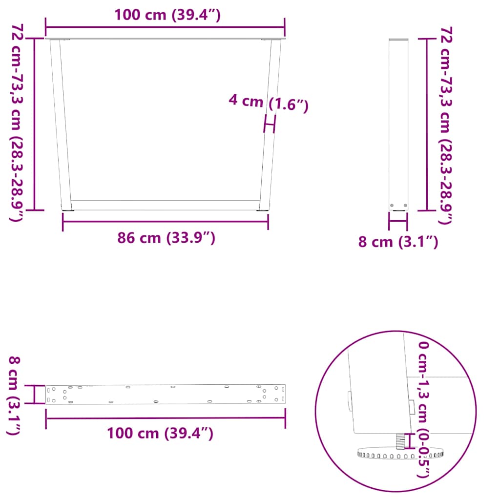 Esstisch Beine V-Form 3 Stück Schwarz 100x(72-73,3) cm Stahl