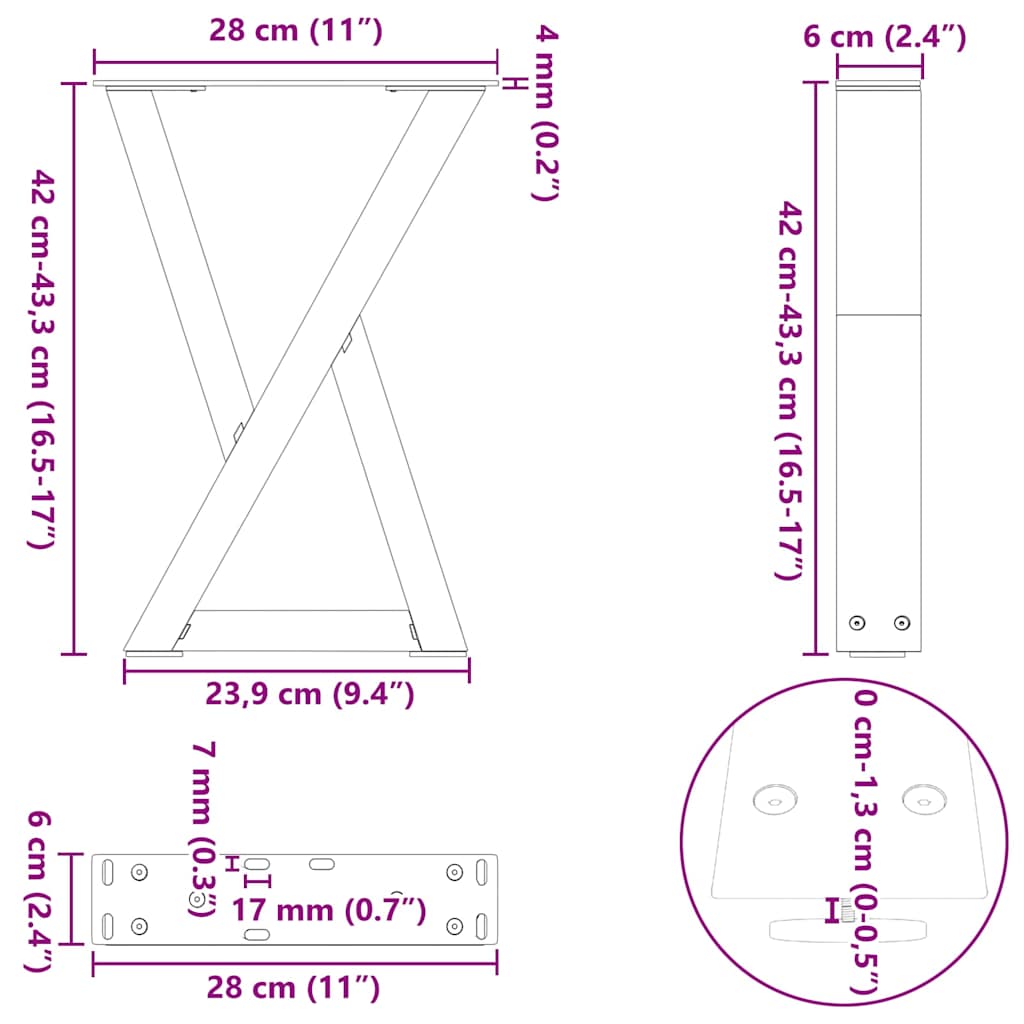 Couchtischbeine 2 Stk. Weiß 28x(42-43,3) cm Stahl