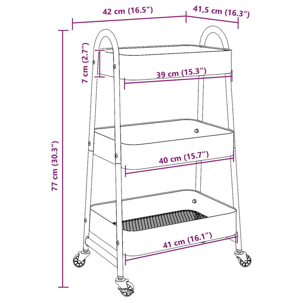 Aufbewahrungswagen 3 Etagen Blau 42x41,5x77 cm Stahl