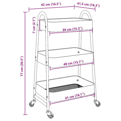 Aufbewahrungswagen 3 Etagen Blau 42x41,5x77 cm Stahl