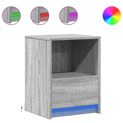 Nachttische mit LED-Leuchten 2 Stk. Grau Sonoma Holzwerkstoff