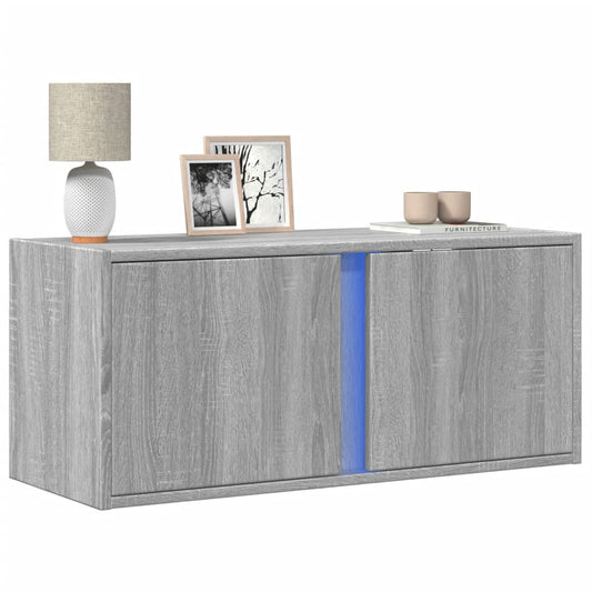 TV-Wandschrank mit LED-Beleuchtung Grau Sonoma 80x31x35 cm