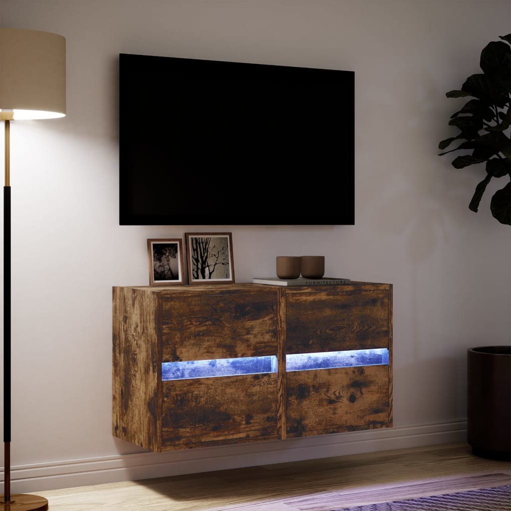 TV-Wandschränke LED-Beleuchtung 2 Stk. Räuchereiche 41x31x45 cm