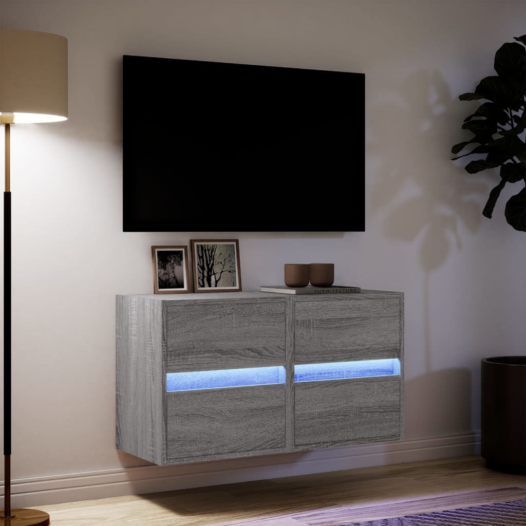 TV-Wandschränke LED-Beleuchtung 2 Stk. Grau Sonoma 41x31x45 cm