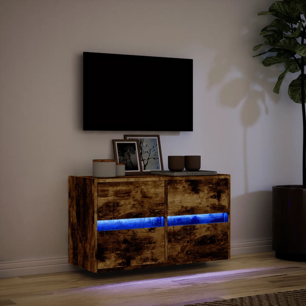 TV-Wandschrank mit LED-Beleuchtung Räuchereiche 80x31x45 cm