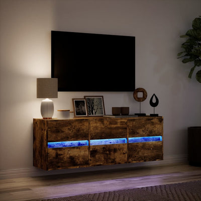 TV-Wandschrank mit LED-Beleuchtung Räuchereiche 130x31x45 cm