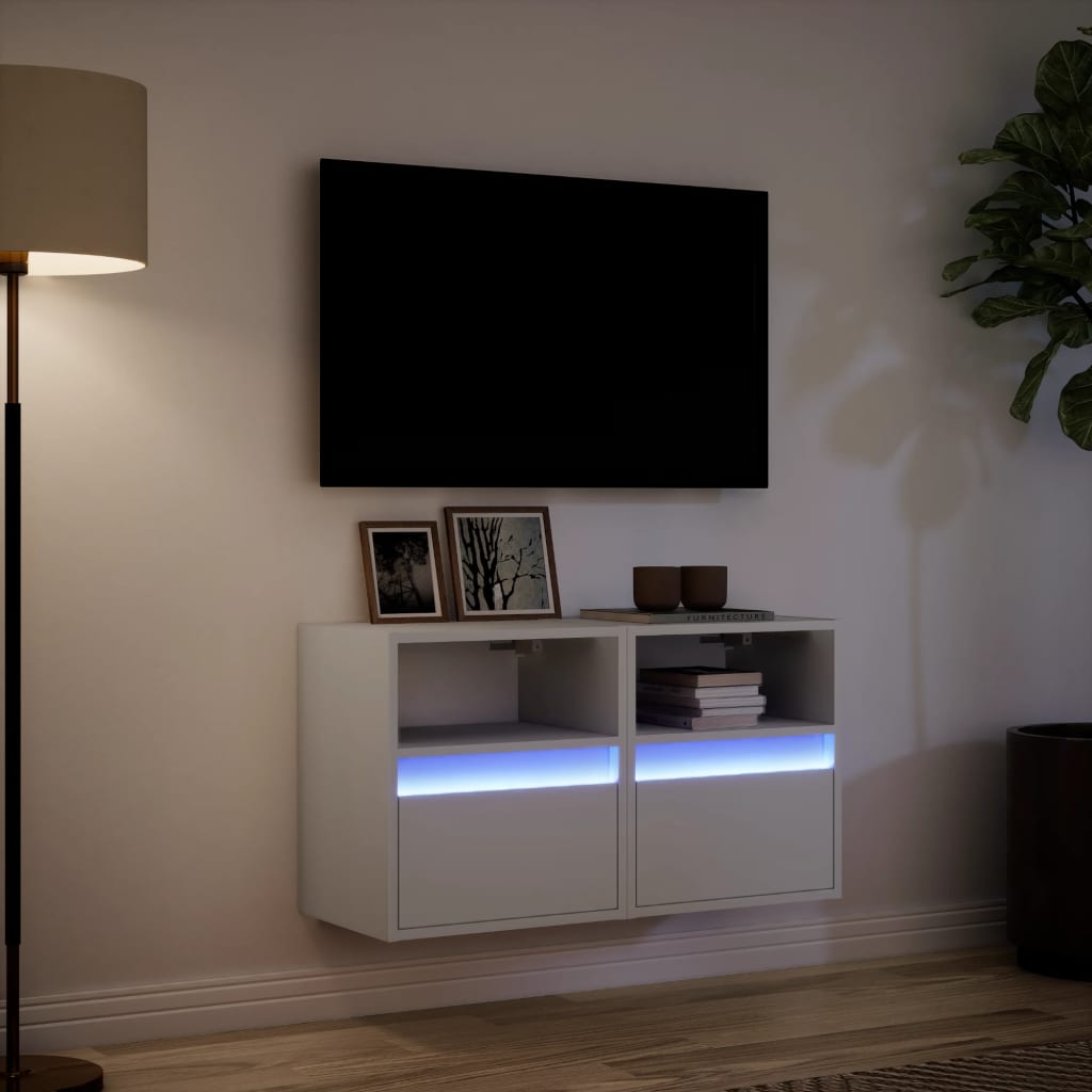 TV-Wandschränke mit LED-Beleuchtung 2 Stk. Weiß 41x31x45 cm