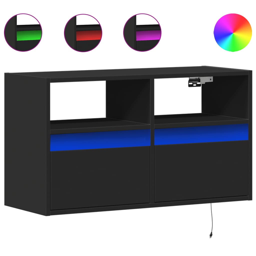 TV-Wandschrank mit LED-Beleuchtung Schwarz 80x31x45 cm