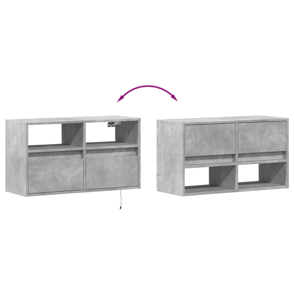 TV-Wandschrank mit LED-Beleuchtung Betongrau 80x31x45 cm