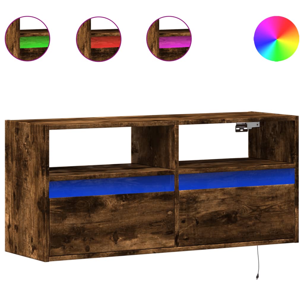 TV-Wandschrank mit LED-Beleuchtung Räuchereiche 100x31x45 cm