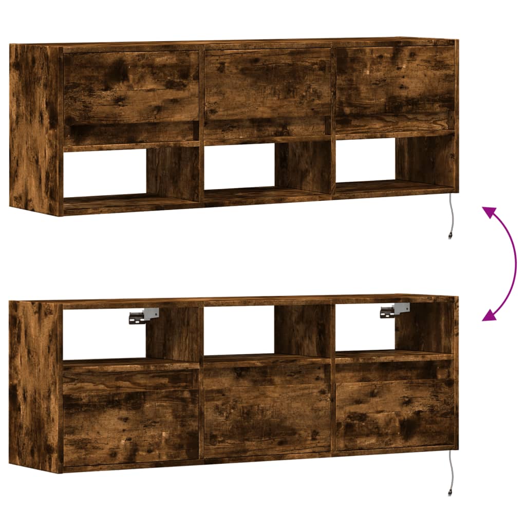 TV-Wandschrank mit LED-Beleuchtung Räuchereiche 130x31x45 cm