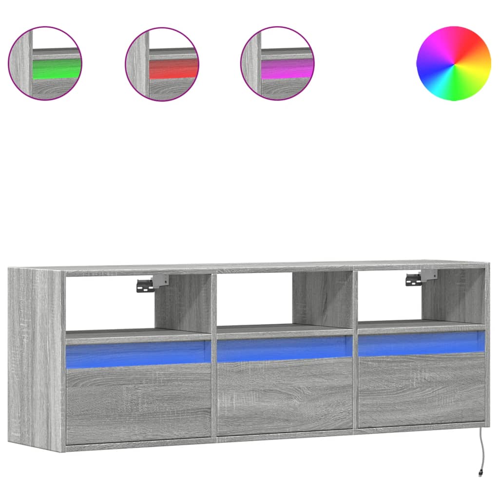 TV-Wandschrank mit LED-Beleuchtung Grau Sonoma 130x31x45 cm