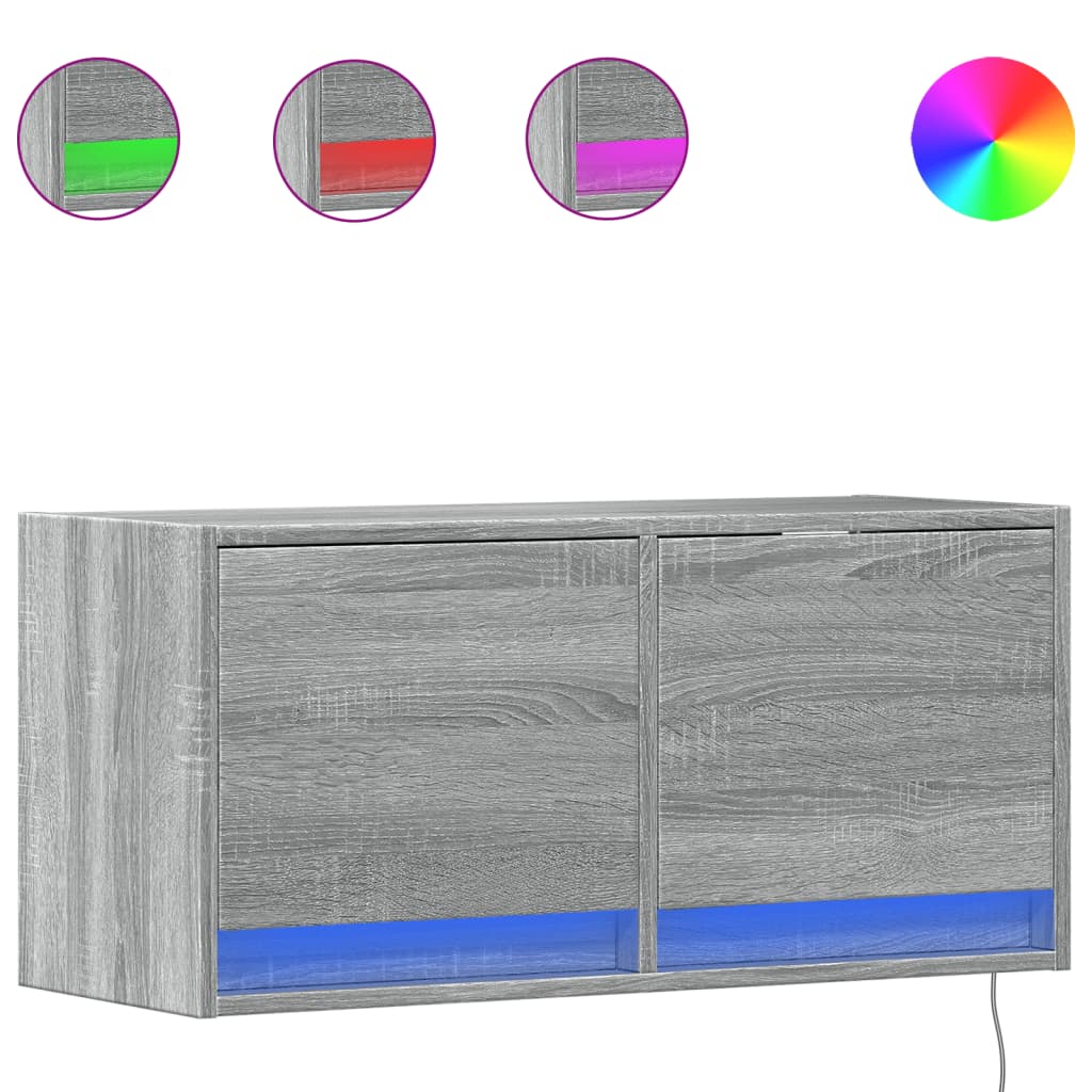 TV-Wandschrank mit LED-Beleuchtung Grau Sonoma 80x31x38 cm