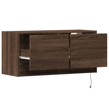 TV-Wandschrank mit LED-Leuchten Braun Eichen-Optik 80x31x38 cm