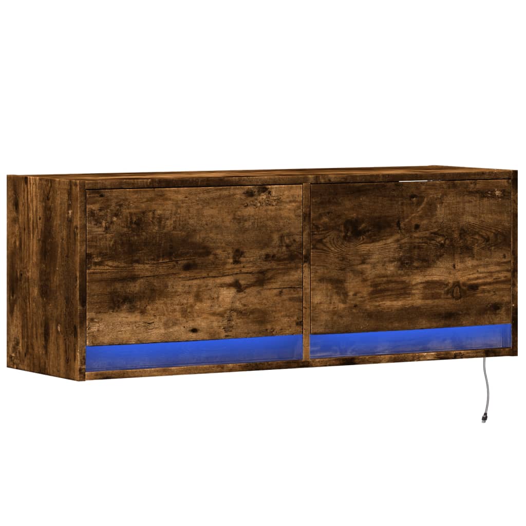 TV-Wandschrank mit LED-Beleuchtung Räuchereiche 100x31x35 cm