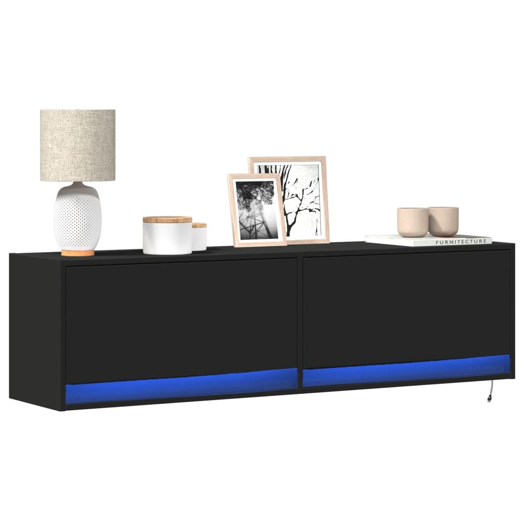 TV-Wandschrank mit LED-Beleuchtung Schwarz 140x31x38 cm