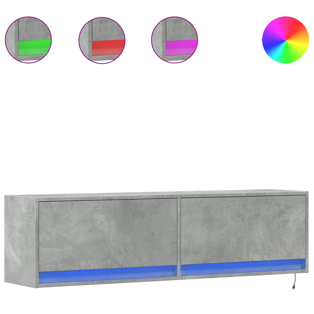 TV-Wandschrank mit LED-Beleuchtung Betongrau 140x31x38 cm