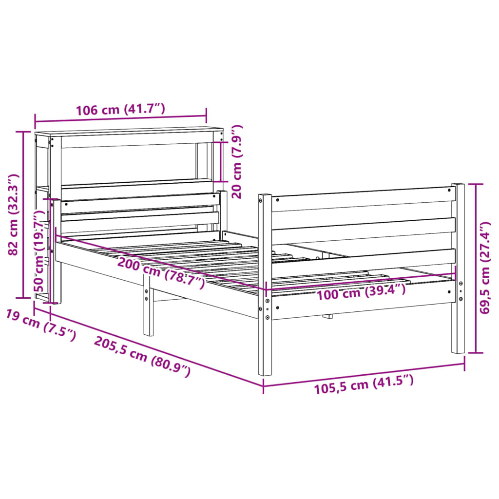 Bettgestell mit Kopfteil ohne Matratze 100x200 cm