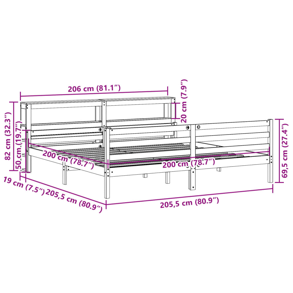 Bettgestell mit Kopfteil ohne Matratze 200x200 cm