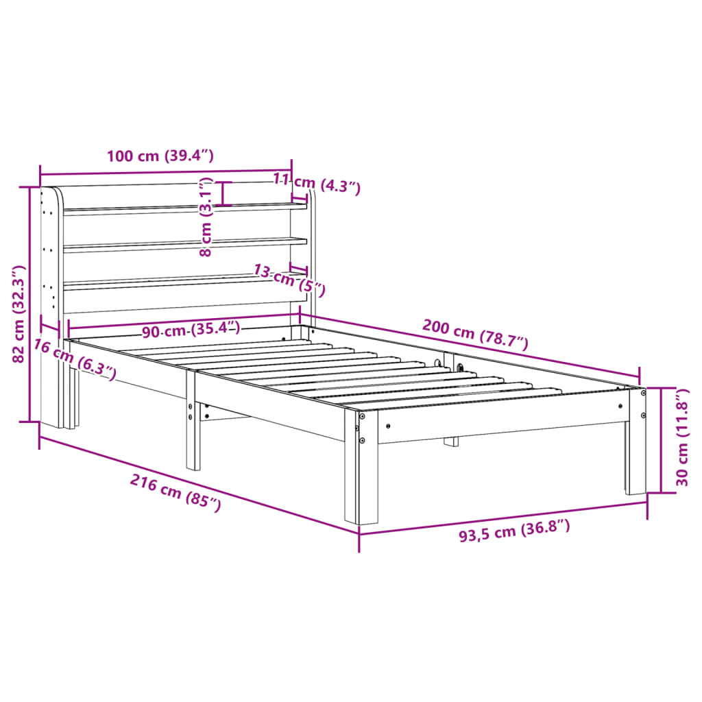 Bettgestell mit Kopfteil ohne Matratze 90x200 cm