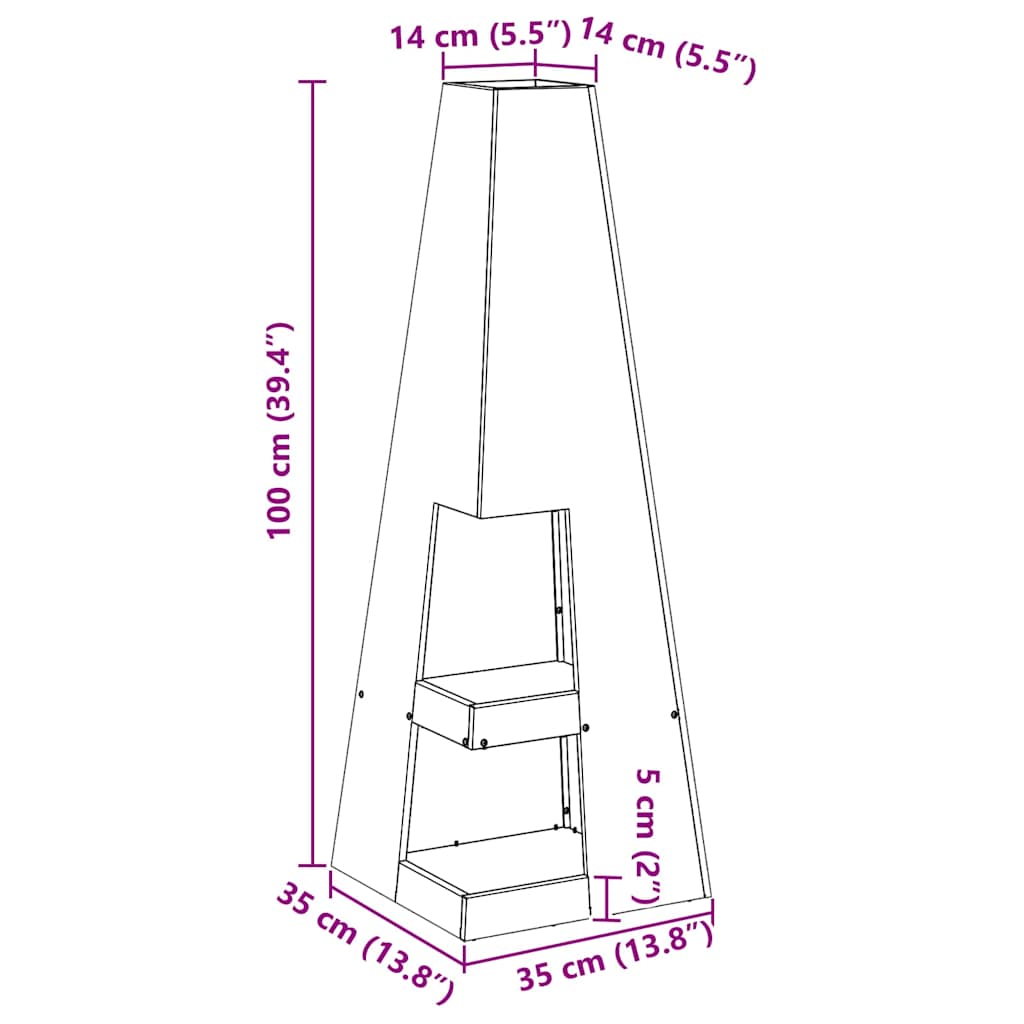 Feuerstelle Braun 35 x 35 x 100 cm Stahl