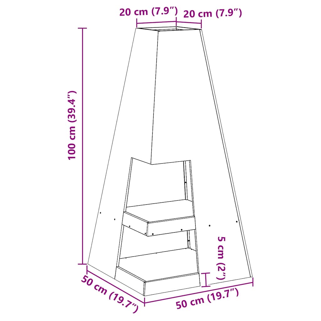 Feuerstelle Schwarz 50 x 50 x 100 cm Stahl