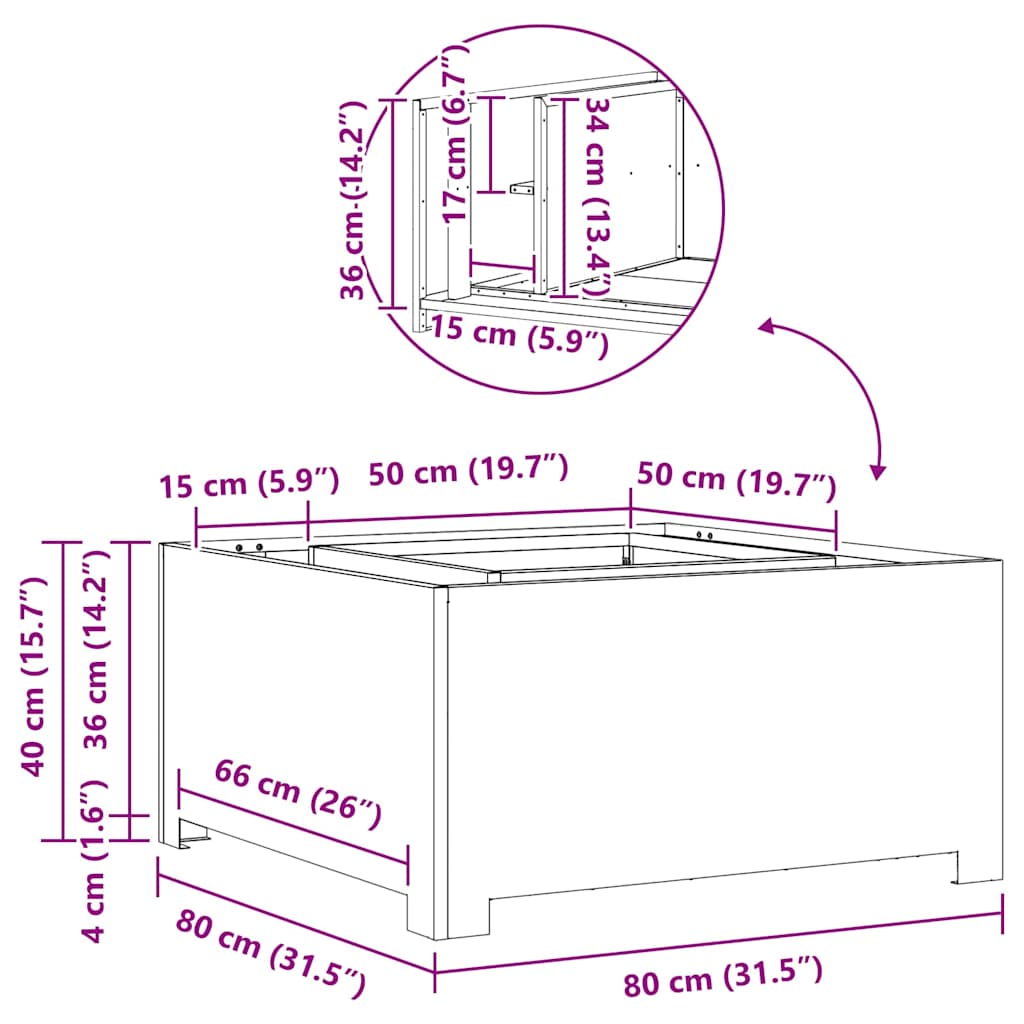 Feuerplatz Schwarz 80 x 80 x 40 cm Kaltgewalzter Stahl