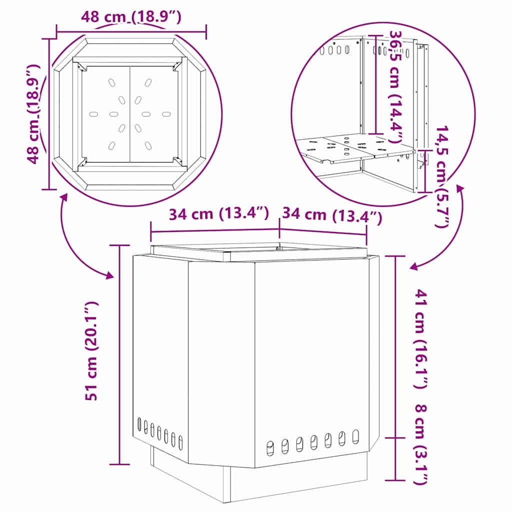 Rauchfreier Feuerkorb Schwarz 48 x 48 x 51 cm Stahl