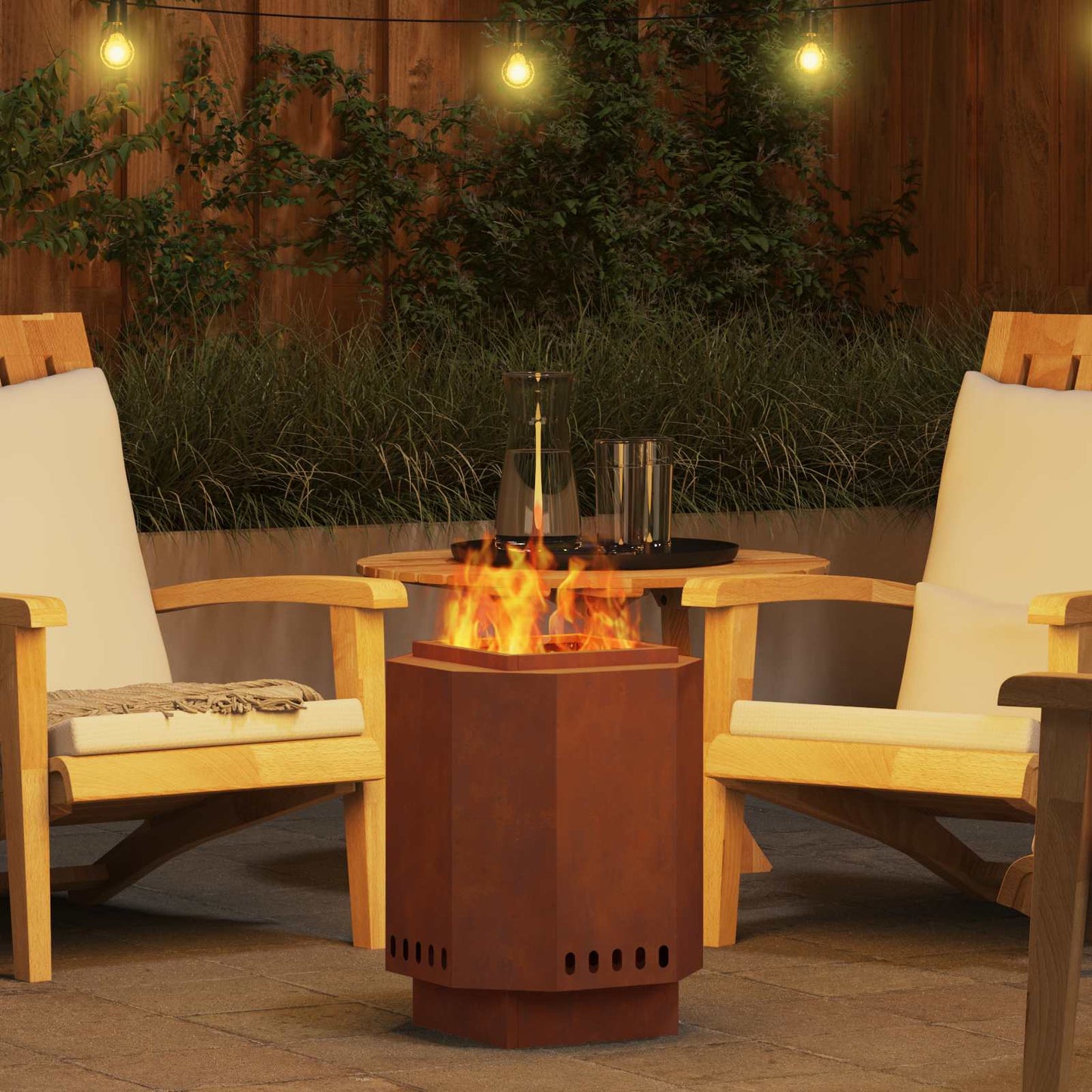 Cestello per il fuoco senza fumo, marrone, 38 x 38 x 51 cm, acciaio resistente alle intemperie