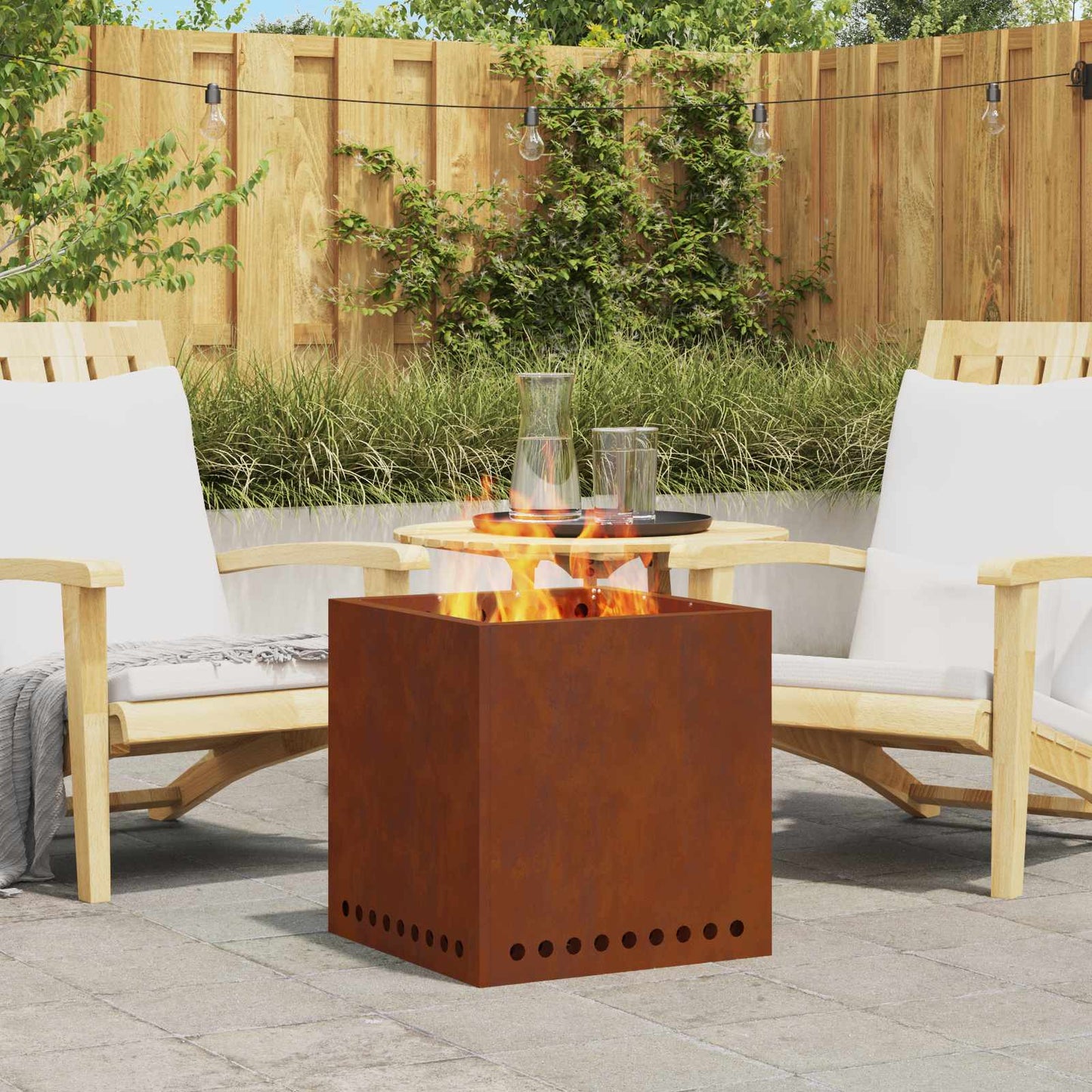 Rauchfreier Feuerkorb Braun 48 x 48 x 50 cm Wetterfeststahl