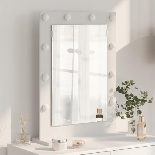 Specchio lavabo, bianco, 70 x 50 x 18 cm, vetro e legno impiallacciato