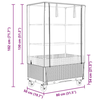 Hochbeet mit Aufsatz und Rollen Rattan-Optik 80x50x182 cm