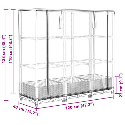 Hochbeet mit Gewächshaus-Aufsatz Rattan-Optik 120x40x123 cm