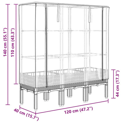 Hochbeet mit Gewächshaus-Aufsatz Rattan-Optik 120x40x140 cm