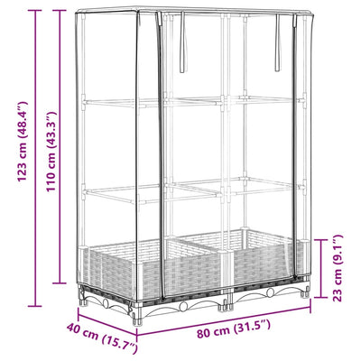 Hochbeet mit Gewächshaus-Aufsatz Rattan-Optik 80x40x123 cm