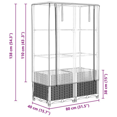 Hochbeet mit Gewächshaus-Aufsatz Rattan-Optik 80x40x138 cm