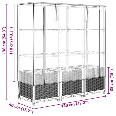 Hochbeet mit Gewächshaus-Aufsatz Rattan-Optik 120x40x138 cm