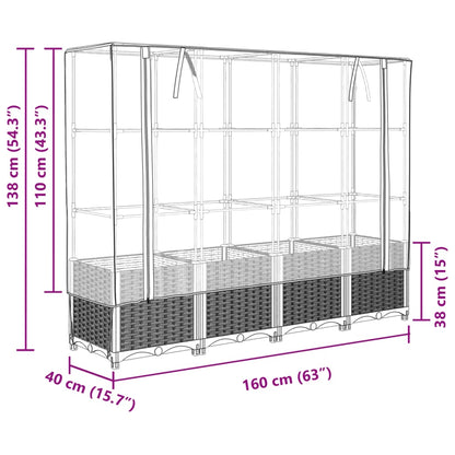 Hochbeet mit Gewächshaus-Aufsatz Rattan-Optik 160x40x138 cm