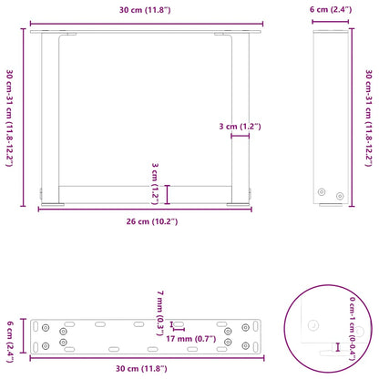 Couchtischbeine U-Form 2 Stk. Weiß 30x(30-31) cm Stahl