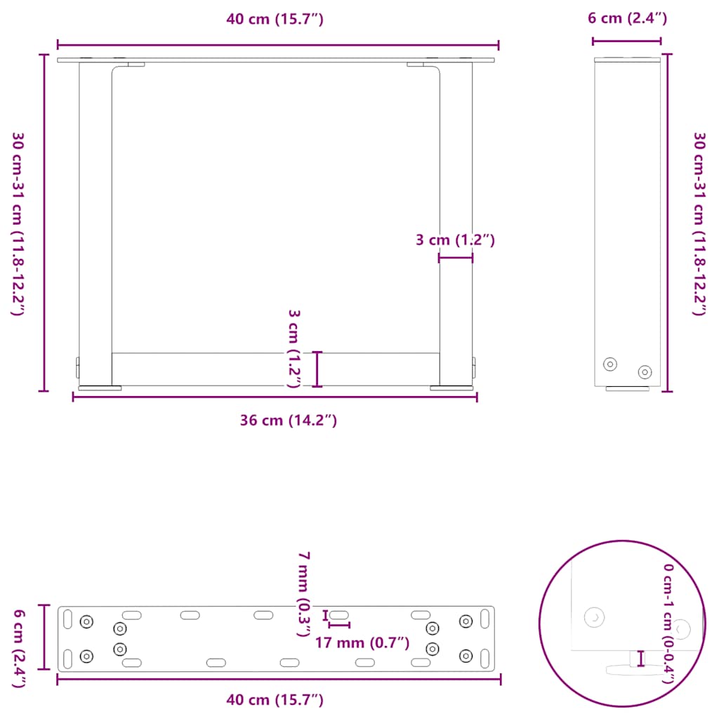 Couchtischbeine U-Form 2 Stk. Weiß 40x(30-31) cm Stahl